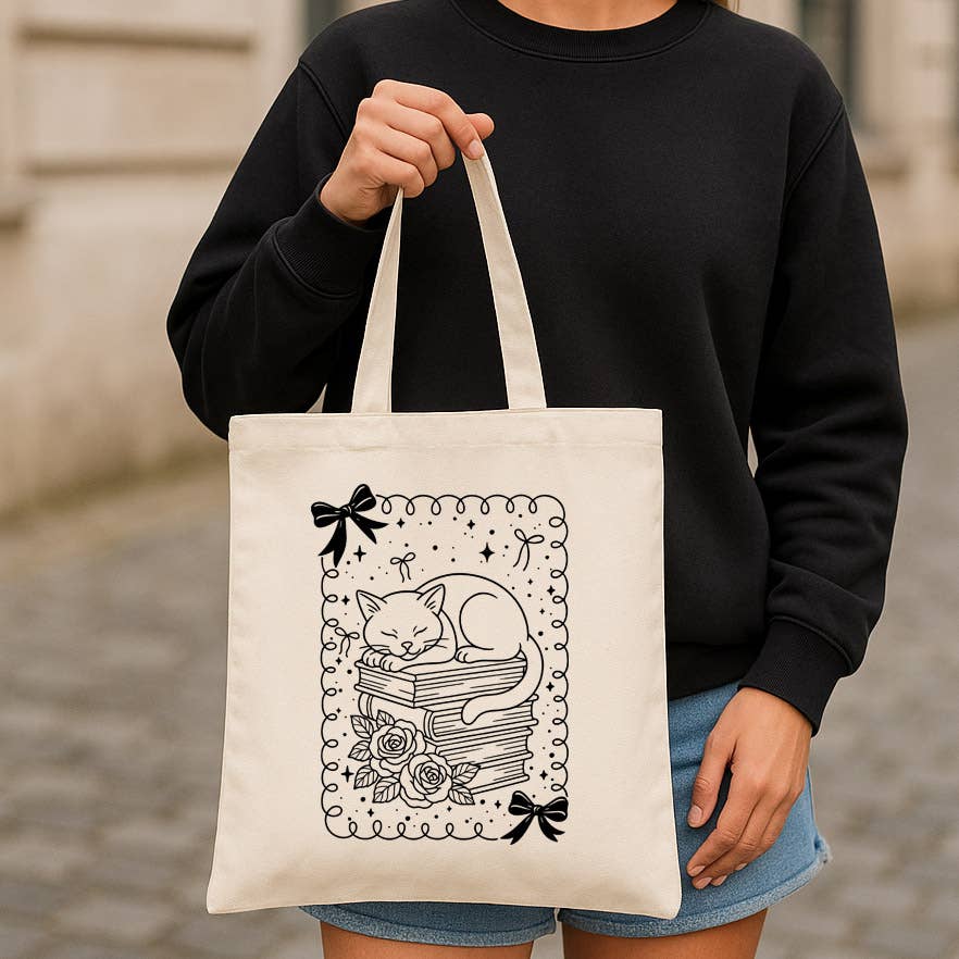 Cat Lover Book Canvas Tote Bag