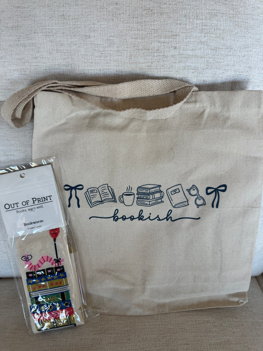 Indie Bookstore Day Tote Option 1: Bookish Design (with choice of socks!)